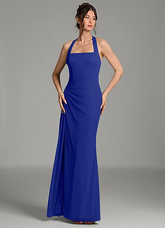 Azazie Ezra Bridesmaid Dresses Royal Blue Mermaid Pleated Mesh Dress image4