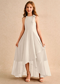 Azazie Boop Girls Formal Flower Girl Dresses White Alabaster A-Line Bow Chiffon Dress image5