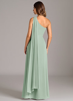 Azazie Tella Bridesmaid Dresses Agave A-Line One Shoulder Chiffon Dress image6