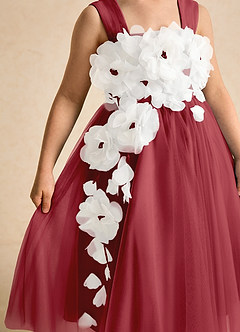 Azazie Dovey Abiti da Ragazza di Fiori Abito Principessa in Tulle Fiocco Melograno image7