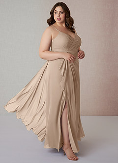 Azazie Emerald Final Sale Taupe A-Line Ruffled Chiffon Dress image8