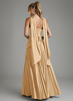 Azazie Stephanie Bridesmaid Dresses Gold A-Line Corset Stretch Satin Dress image9