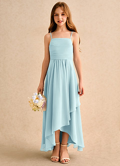 Azazie Twilight Dance Girls Formal Abiti da Ragazza di Fiori Abito A-Line in Chiffon Plissettato Sea Glass image3