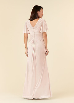 Azazie Emmeline Mother of the Bride Dresses Blushing Pink A-Line V-Neck Pleated Mesh Dress image2