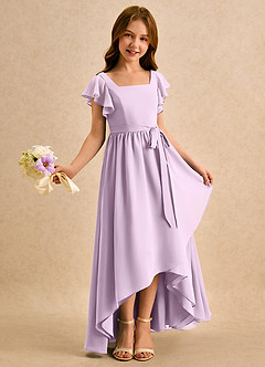 Azazie Milly Girls Formal Flower Girl Dresses Frosted Lilac A-Line Pleated Chiffon Dress image1