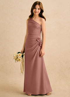 Azazie Sophie Girls Formal Robe Demoiselle D'honneur Fillette Robe Fourreau en Mousseline de soie Une épaule Rose De Cèdre image4