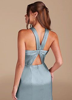 Azazie Rue Bridesmaid Dresses Dusty Blue Mermaid Pleated Metallic Satin Dress image6