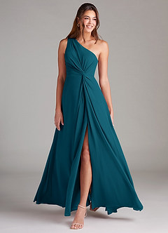 Azazie Brooke Bridesmaid Dresses Ink Blue A-Line One Shoulder Chiffon Dress image3