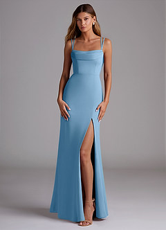 Azazie Callan Bridesmaid Dresses Steel Blue Mermaid Pleated Chiffon Convertible Dress image3