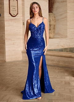 Gemma Blue Appliqué Glitter Prom Dress image3