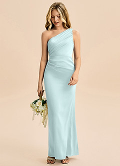 Azazie Akilah Junior Osłona Pofałdowany Satyna elastyczna Długość podłogi Młodsza druhna Sukienka image3