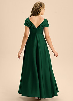 Azazie Rowena Junior Vestido de Verde Oscuro de Satén Elástico de Corte en A con Lazo image5