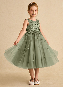 Azazie Lana vestidos de niña de las flores Vestido de Pistacho de Satin Mate de Corte En A con Sin mangas image5