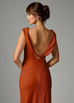 Azazie Kieryn Bridesmaid Dresses Burnt Orange Mermaid Pleated Stretch Satin Dress image2