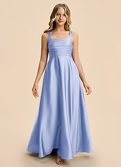 Azazie Azaria Junior Ice A-Line Pleated Stretch Satin Dress image5