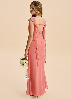 Azazie Cindy Junior Salmon Pink A-Line Ruched Chiffon Dress image2