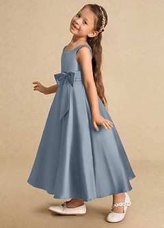 Azazie Lindy Flower Girl Dresses Dusty Blue A-Line Pleated Matte Satin Dress image8