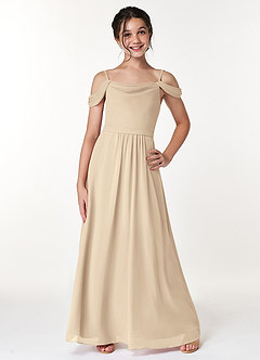 Azazie Alivia Junior Champagne A-Line Off the Shoulder Chiffon Dress image1