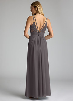 Azazie Maren Allure Brautjungfernkleider A-Linie V-Hals Spitze Chiffon Kleid Stahlgrau image5