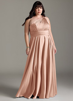 Azazie Charlize Jurken voor bruidsmeisjes Jurk van Stretch Satijn met A-lijn One-shoulder Rosé Goud image9