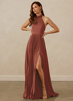 Christian Siriano Bridal for Azazie 1007 Bridesmaid Dresses Auburn A-Line Pleated Stretch Satin Dress image4