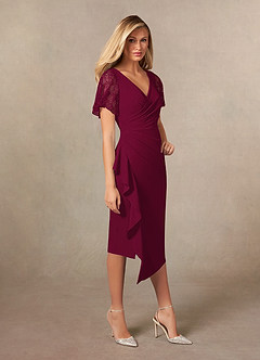 Azazie Eloise Mother of the Bride Dresses Burgundy Sheath Pleated Stretch Crepe Dress image5