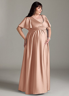 Azazie Verna Maternity Bridesmaid Dresses A-Line Ruched Stretch Satin Floor-Length Dress image12
