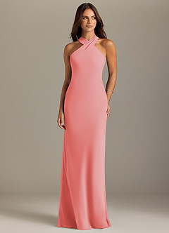 Azazie Doretta Bridesmaid Dresses Coral Mermaid Pleated Chiffon Dress image1
