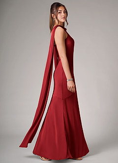 Azazie Kinsley Robes de demoiselle d'honneur Robe Sirène en Satin extensible Fente latérale Écarlate image6