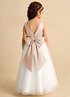 Azazie Eleni Blumenmädchenkleider Ballkleid Schleifen Tüll Kleid Elfenbein Englisches Rosa image2