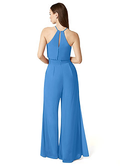 Azazie Kenzi Jurken voor bruidsmeisjes Jumpsuit van Chiffon Geplooid Blauwe Gaai image2