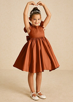 Azazie Tootsie Blumenmädchenkleider A-Linie Schleifen Matte Satin Kleid Gebranntes Orange image1