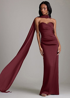 Azazie Sonora Vestidos de damas de honor Vestido de Cabernet de Satén Elástico de Corte Recto con Sin tirantes image8