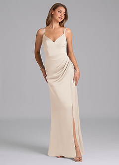 Azazie Leo Final Sale White Alabaster Sheath Pleated Stretch Satin Dress image2