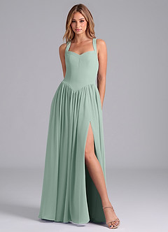 Azazie Francis At-home Try On Dresses Agave A-Line Corset Chiffon Dress image3