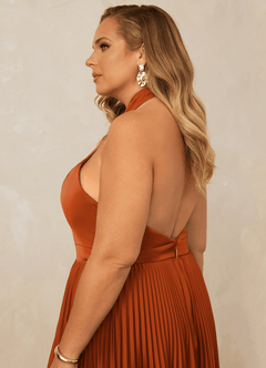 Christian Siriano Bridal for Azazie 1007 Bridesmaid Dresses Burnt Orange A-Line Pleated Stretch Satin Dress image9