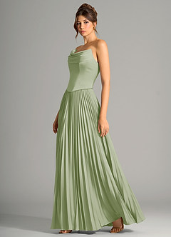 Azazie Saedra Bridesmaid Dresses Dusty Sage A-Line Corset Stretch Satin Dress image4