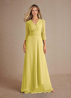 Azazie Mayfield Mère de la mariée Robes Robe Trapèze en Mousseline de soie Plissée Canari image6