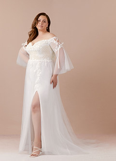Azazie Stevie Wedding Dresses A-Line Lace Tulle Chapel Train Dress image8