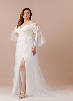 Azazie Stevie Abiti da Sposa Abito A-Line in Tulle a Spalla Scoperta Bianco Diamante Champagne image8