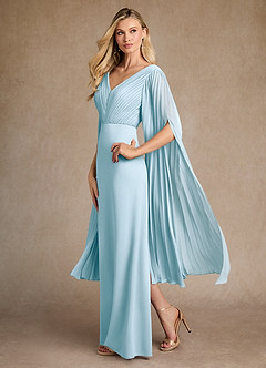 Azazie Ellsworth Mother of the Bride Dresses Sky Blue Column Pleated Stretch Crepe Dress image4