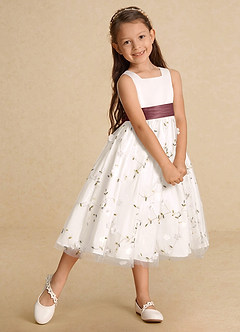 Azazie Pollie Flower Girl Dresses Ivory Desert Rose A-Line Bow Tulle Dress image9