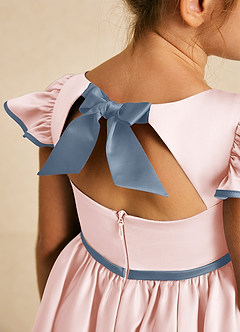 Azazie Sugar Plum Flower Girl Dresses Blushing Pink Dusty Blue A-Line Bow Matte Satin Dress image4