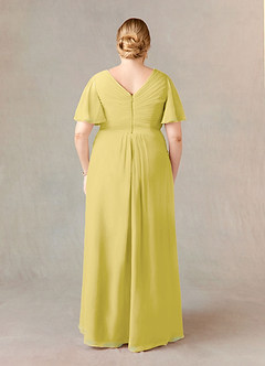 Azazie Morning Glory Mother of the Bride Dresses Canary A-Line V-Neck Ruched Chiffon Dress image6