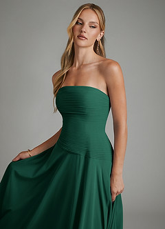 Azazie Layla Vestidos de damas de honor Vestido Esmeralda de Gasa de Línea A con Palabra de honor image6