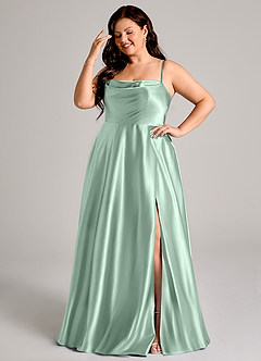 Azazie Elle Brautjungfernkleider A-Linie mit Taschen Metallischer Satin Kleid Agave image10