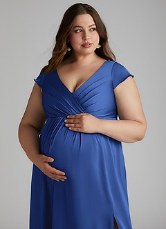 Azazie Allessia Maternity Bridesmaid Dresses A-Line Pleated Stretch Satin Floor-Length Dress image13