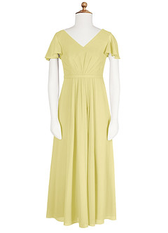 Azazie Peony Junior Robe Trapèze en Mousseline de soie Plissée Sorbet Citron image6