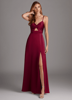 Azazie Jenna Brautjungfernkleider A-Linie Plissee Stretch-Satin Kleid Burgunderrot image1