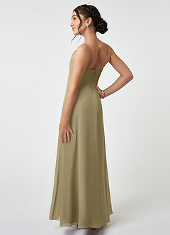 Azazie Collette Junior Moss Green A-Line Ruched Chiffon Dress image4